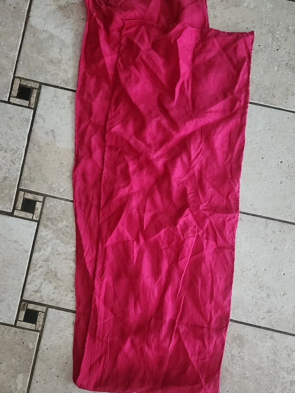 Vtg Made In Korea Sanded Silk Fuschia Pink Scarf